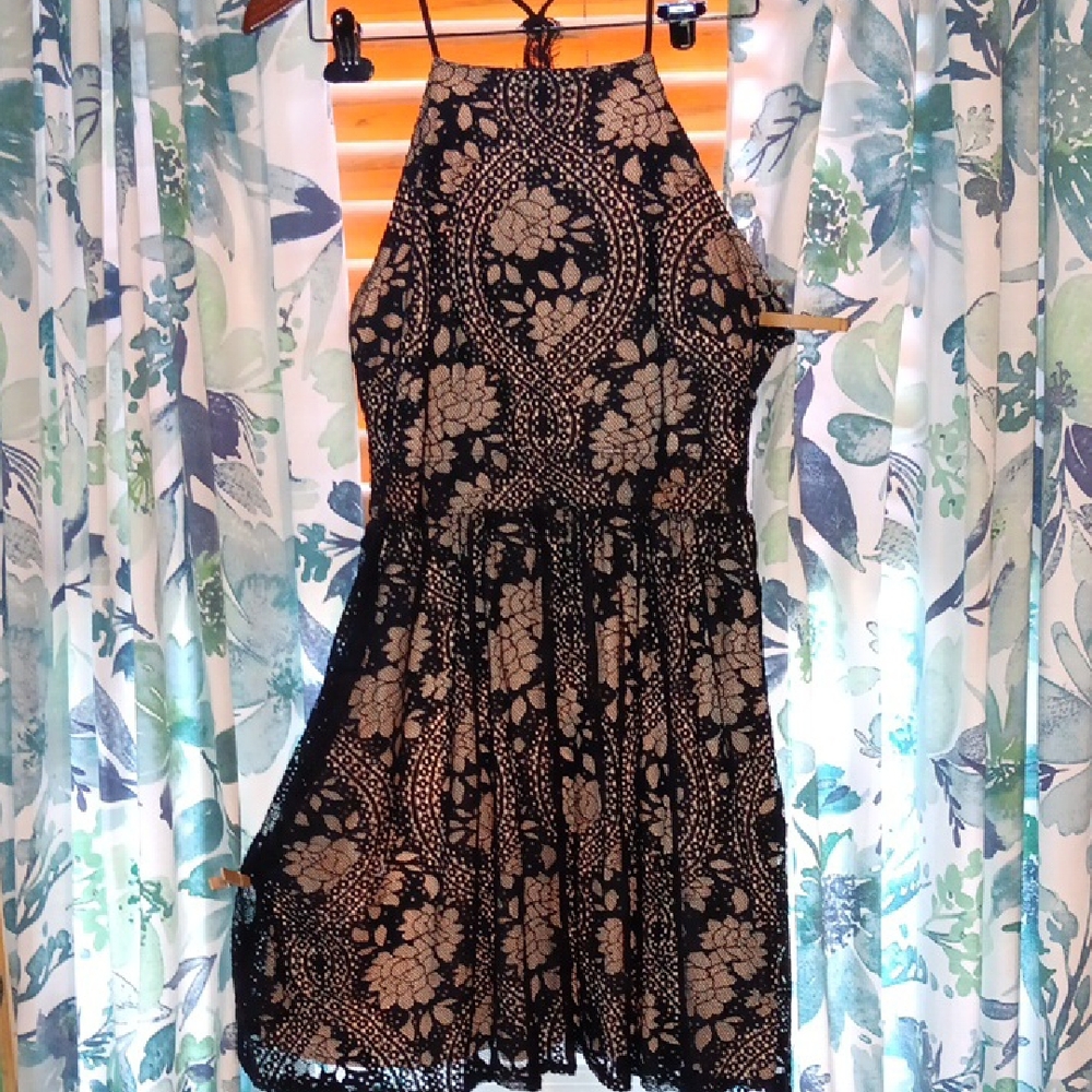 Francesca's Collections Cream and Black Lace Dress Size Medium